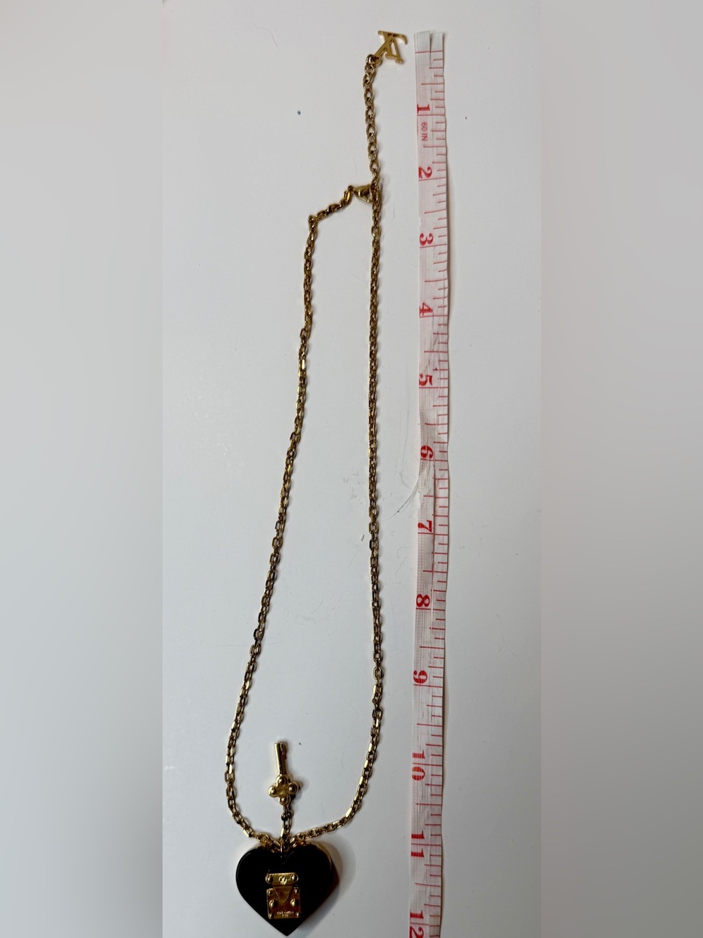 Louis Vuitton Gold Chain Necklace with Burgundy Heart Padlock - Picture 14 of 16